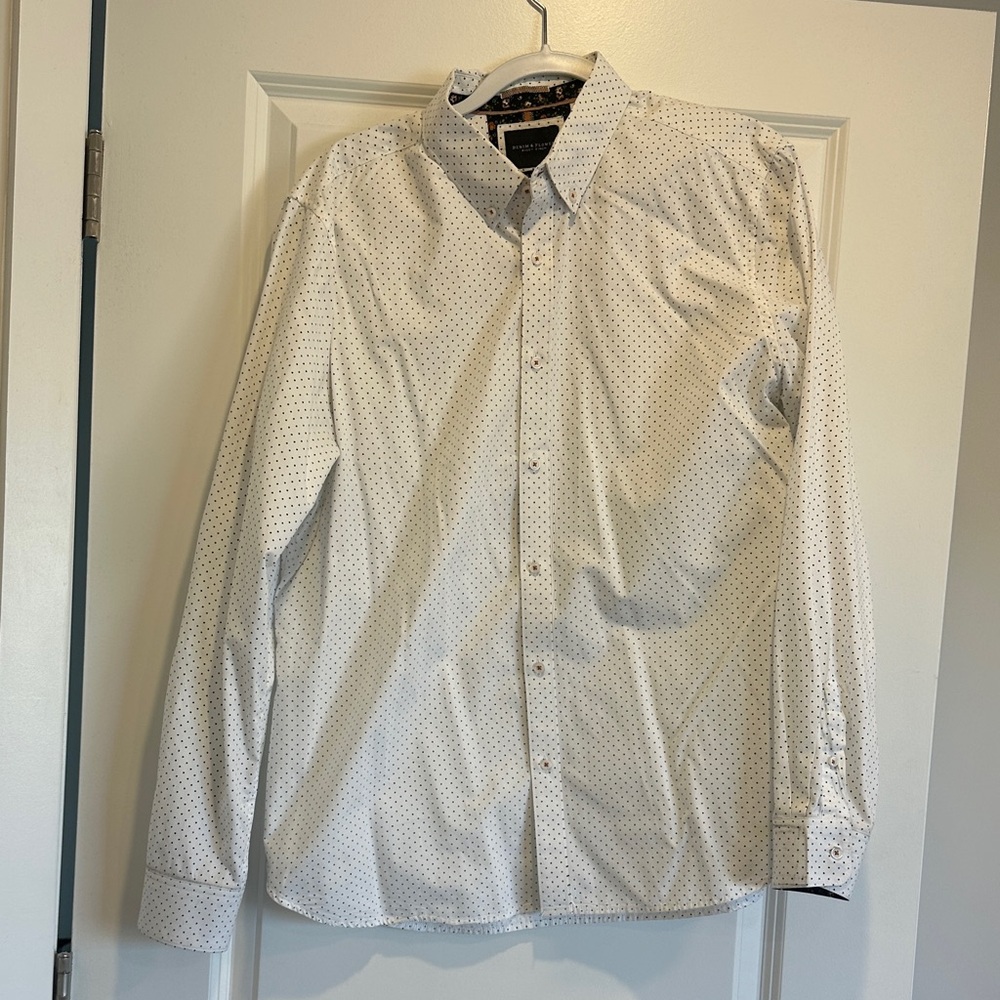 Denim & Flower White Dress Shirt with Micro Dot Print